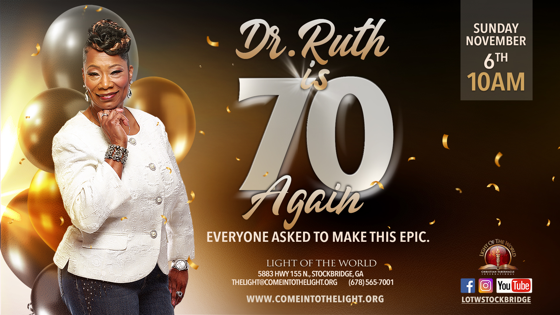 Bishop Ruth's 70th birthday flyer