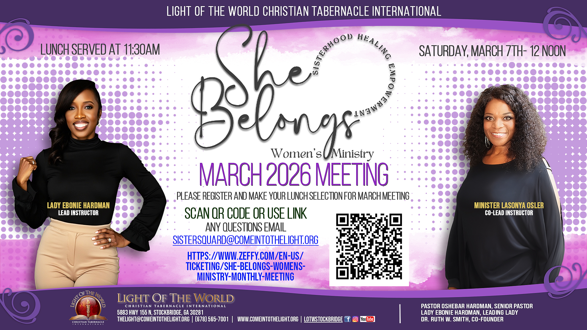 March She Belongs Ministry March 2026 Meeting flyer